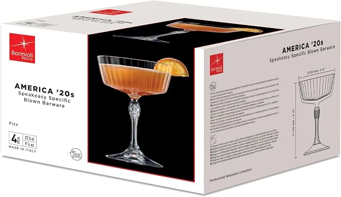 Bormioli Rocco America '20s 9.25 oz. Fizz Cocktail Glasses, Clear, Set of 4