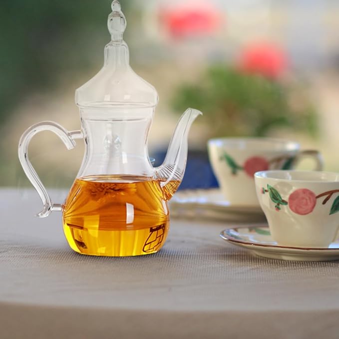 Middle East Style Heat-Resistant Glass Teapot with Infuser Decorative 11 Inch Tea Maker for Loose Leaf Tea Kung Fu Home Kitchen Use