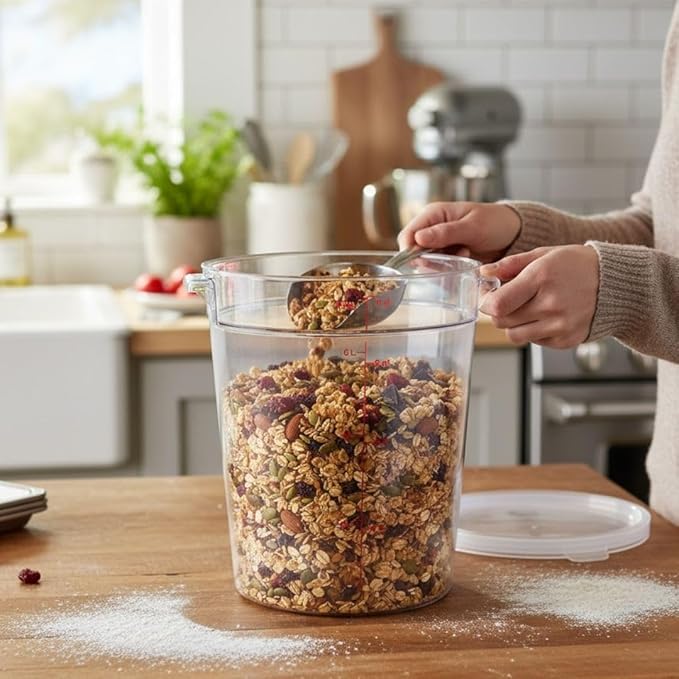 Soro Essentials- 8 qt. Polycarbonate Round Food Storage Container with Graduated Markings Clear Color- Stackable Storage Bin Food Container with Handle for Pantry Organizer Storage Kitchen Fridge