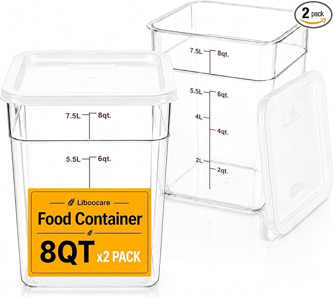 2 Pack 8Qt Clear Food Storage Containers with Lids – BPA-Free Stackable Kitchen Organizer for Pantry, Fruits, Vegetables, Meal Prep & Dough Proofing