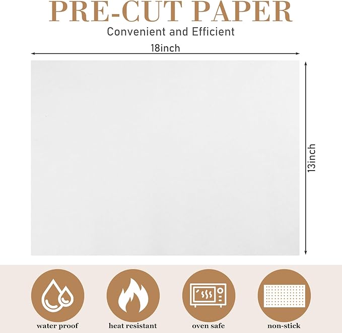 Harloon 200 Pcs Parchment Paper Baking Sheets, Heavy Duty Precut Baking Sheets Nonstick Parchment for Cookies Steaming Grilling Cooking Air Fryer Oven Pan Air Fryer(White,13 x 18 Inch)