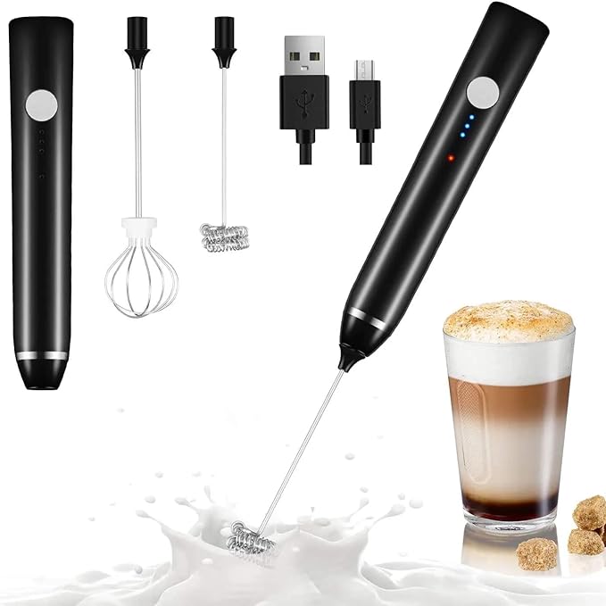 ECO CREST-Premium Whisk Milk Frother – Handheld Electric Coffee Frother with Adjustable Speed | ABS + Stainless Steel Build, 1200mAh Rechargeable Battery