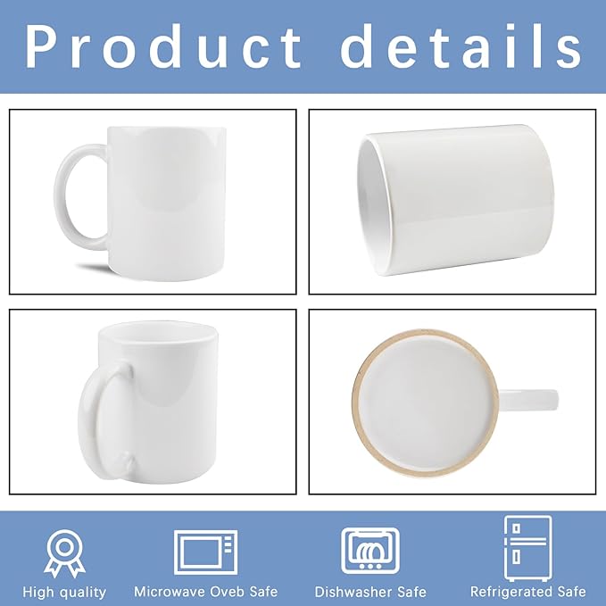 48 PACK 11 oz sublimation mugs with boxes blank bulk products coffee cup with handle tazas para 11oz ounce white sublimation coffee cups (WHITE, 11OZ-48PCS)