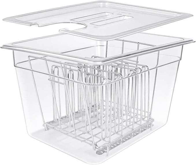 12 Quart Sous Vide Containers with Lid & Rack Compatible with Wancle Anova Nano AN500-US00 Pro 3.0 Mini Joule,most Instant Pot Sous Vide Cooker,BPA Free (Container with lid and rack, 12 QT)
