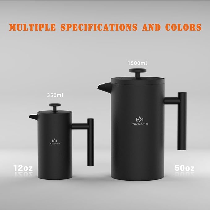 French Press Coffee Maker, 4-Layer Filtration, Double Wall 304 Stainless Steel Coffee Press, Heat Resistant Rust-Proof, Multi-Use for Coffee Tea Espresso Home Office Travel
