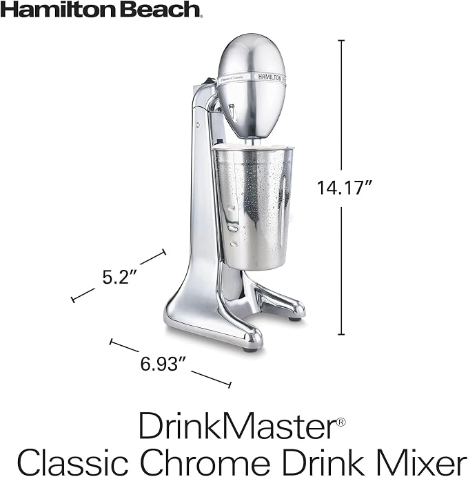Hamilton Beach DrinkMaster Electric Drink Mixer, Retro Milkshake Maker & Milk Frother, 2 Speeds, Extra-Large 28 oz. Stainless Steel Cup, Classic Chrome (Pack of 2)