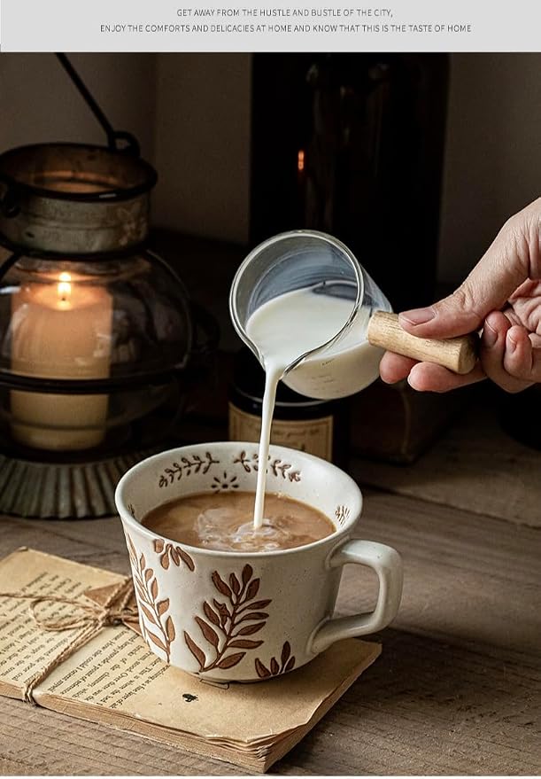 12OZ Stackable Coffee Mugs, Ceramic Coffee Mugs with Grass leaf pattern for Man,Woman,Dad,Mom, Modern Coffee Mugs Set of 2 for Latte,Cappuccino,Cocoa. Dishwasher&Microwave Safe(Leaf)