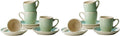 famiware Glacier Espresso Cups with Saucers Set of 4, 3oz Espresso Cup Set, Coffee Mug Set for Latte, Macchiato, Stoneware Demitasse Cups Set for Cafe, Microwave&Dishwasher Safe, Aqua (Pack of 2)