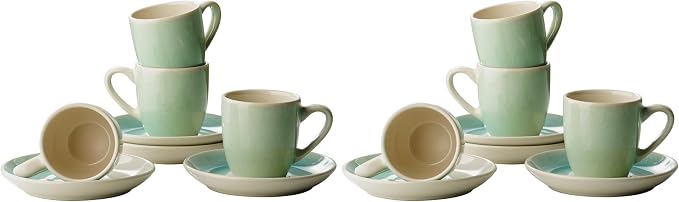 famiware Glacier Espresso Cups with Saucers Set of 4, 3oz Espresso Cup Set, Coffee Mug Set for Latte, Macchiato, Stoneware Demitasse Cups Set for Cafe, Microwave&Dishwasher Safe, Aqua (Pack of 2)