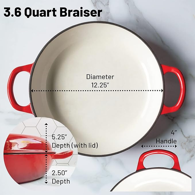 Enameled 3.5 Quart Signature Cast Iron Braiser with Lid