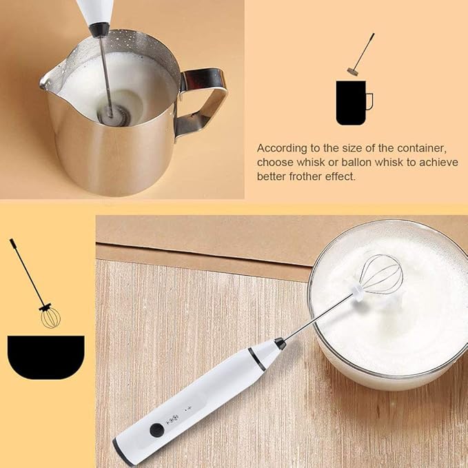 Rechargeable Milk Frother Handheld Egg Beater USB Electric Coffee Mixer For Stirring Eggs, Butters, Milks, Soup, Sauce And More Intelligent 3 Speed Settings (White)