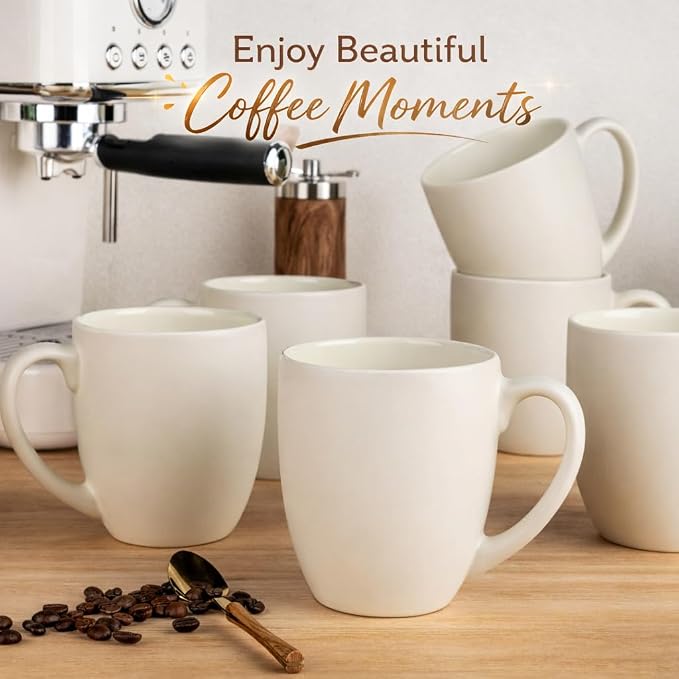 GBhome 16oz Coffee Mugs Set of 6, Large Ceramic Coffee Mugs for Man, Woman, Dad, Mom, Modern Coffee Mugs Set with handle for Tea/Latte/Cappuccino/Milk/Cocoa. Dishwasher&Microwave Safe,ivory