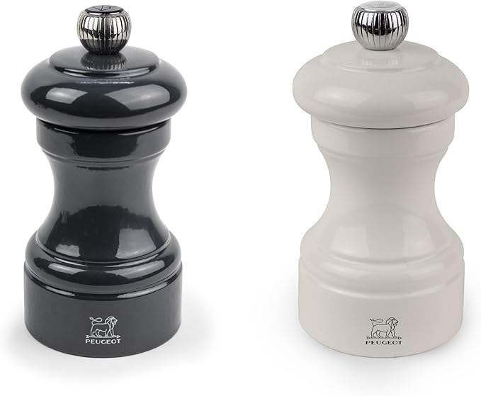 Peugeot Bistro Pepper and Salt Mill Set, 4in - Essential Kitchen Tools with Adjustable Grinding Precision, Beechwood Mills - Enhance Flavors in Everyday Cooking (Slate/Ivory)