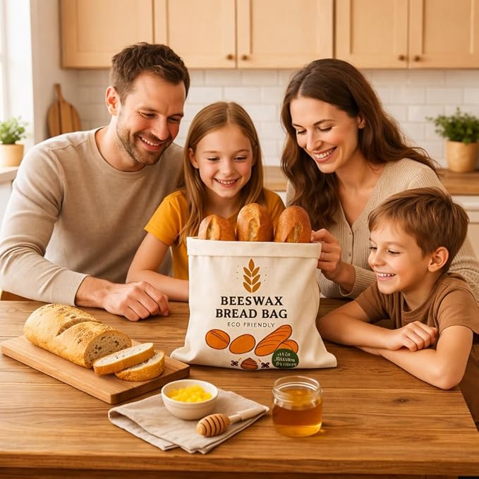 Reusable Beeswax Bread Bag for Sourdough | XL Eco-Friendly, Natural, Food-Safe Storage Bag to Keep Loaves Fresh Longer – Sustainable, Zero Waste | 1 Pack Reusable Beeswax Wrap for FREE