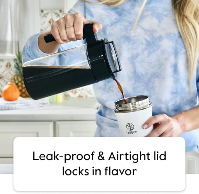 Takeya Deluxe Cold Brew Coffee Maker - BPA-Free Tritan Pitcher with Airtight Leakproof Lid, Silicone Grip Handle, Fine-Mesh Filter - Shatter-Proof, Dishwasher Safe, Made in USA - 2 Quart/Stone