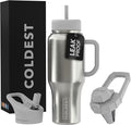 Coldest Tumbler with Handle and Straw - 100% Leak Proof Insulated Tumbler with Lid and Straw (3 Lids) - Stainless Steel Tumblers for Women & Men, Cup Holder Friendly Base, 36 oz (Polished Steel)