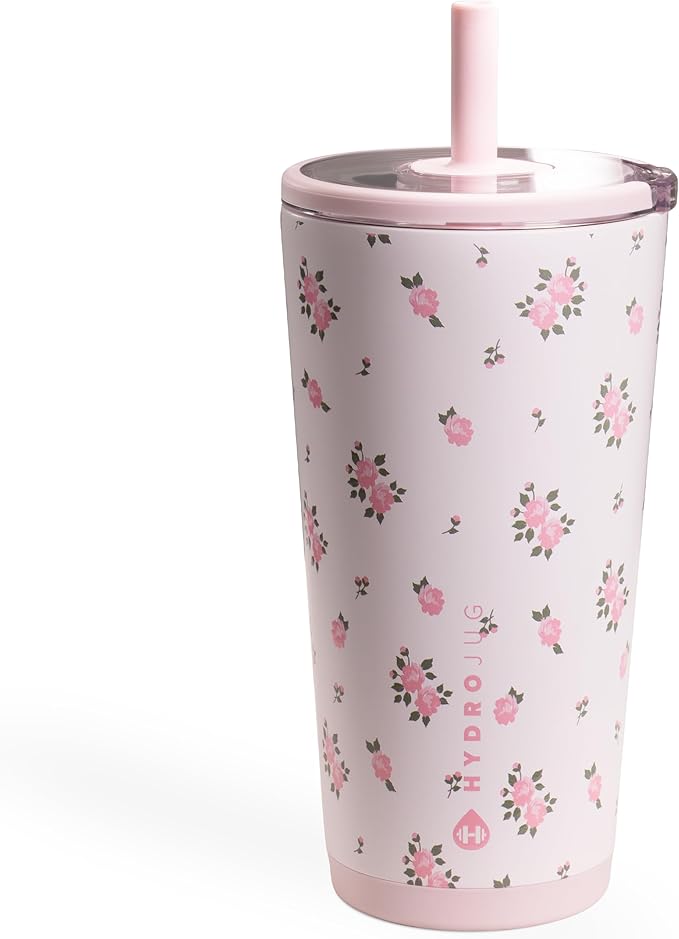 HydroJug Everyday Tumbler 20 oz, Ceramic-Lined Straw Cup, Wildrose