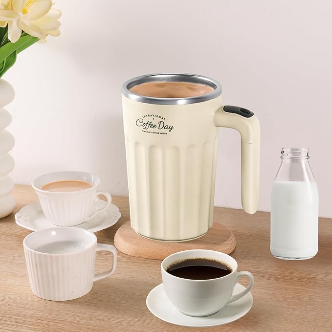 Self Stirring Mug,Self Stirring Coffee Mug,Suitable for Coffee, Milk, Cocoa and Other Beverages,Insulated bottle (Cream-temperature, 12 Ounces)