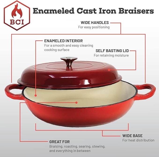 Enameled 3.5 Quart Signature Cast Iron Braiser with Lid
