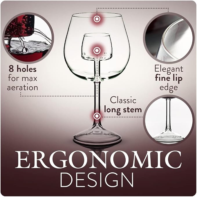 Sommelier Aerating Wine Glasses (Set of 2) by Chevalier Collection - Handblown Wine Glasses with Patented Built-In Aerator - Gift Packaging