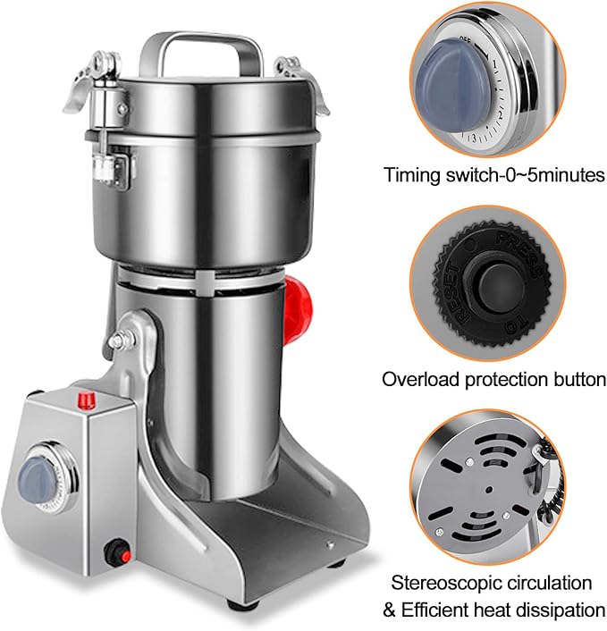 Electric Grain Grinder 800g,Swing Type Grain Mill Grinder 3000W,110V Stainless Steel High-speed Spice Herb Grinders Superfine Machine Dry Cereals Pulverizer Swing Type