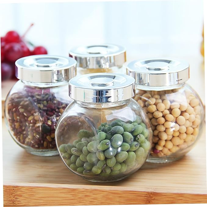 PRETYZOOM Round Glass Sealed Jar Airtight Kitchen Storage Container 8-Piece Set for Dry Fruits and Snacks Sealed for Meal Prep and Organization