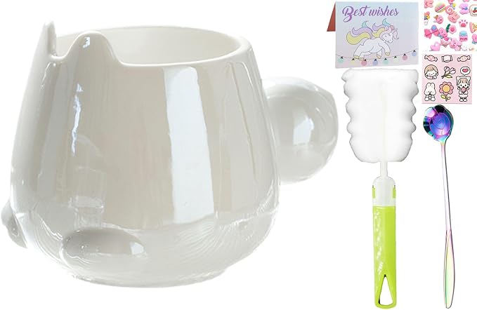 Pearl Ceramic Coffee Mug for Tea Latte Milk Cute Love Shape Cup for Home Office Women Gift 6.5 oz (white fat bunny, 430 ml)