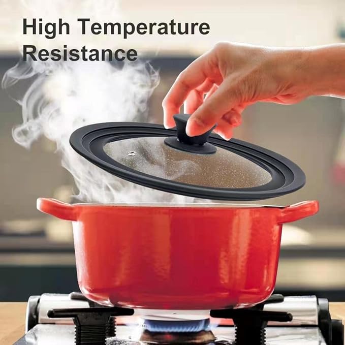 Universal Tempered Glass Lid with Heat Resistant Silicone Rim - Fits 9.5" - 11" Diameter Cookware, Replacement Lid for Frying Pan and Cast Iron Skillet
