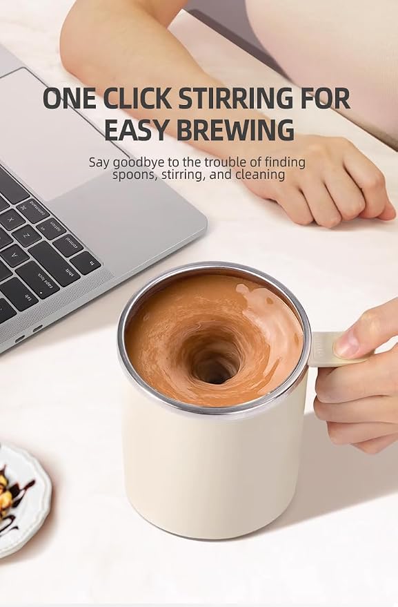 Electric Mixing Mug,Electric Stirring Coffee Mug,Coffee Mugs,Suitable for Coffee, Milk, Cocoa and Other Beverages (Cream White)