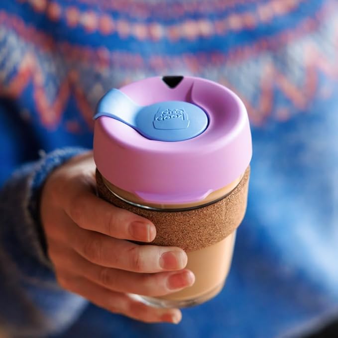 KeepCup Brew Cork, Reusable Glass Tumbler with Natural Cork, Tall Coffee Cup 12oz/340ml - Moonlight