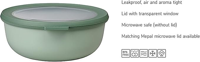 Mepal – Multi Bowl Cirqula 3-Piece Set – Food Storage Container with Lid - Suitable as Airtight Storage Box for Fridge & Freezer, Microwave Container & Servable Dish - 500, 1000, 2000ml - Nordic Sage