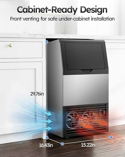 Mojgar Commercial Ice Maker Machine, 100lbs/24H with 33lbs Ice Storage Under Counter Ice Machine, Stainless Steel Built-in Freestanding Ice Maker Self-Cleaning for Home Bar