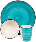 3 Piece Royal Norfolk Turquoise Swirl Stoneware Dinner Set - Plate, Bowl, Mug