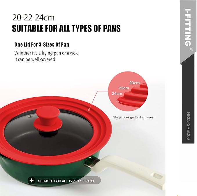 Universal Lid for Pots,Pans And Skillets,HR Huare Technology Tempered Glass with Heat Resistant Silicone Rim,Dishwasher Safe,Fit Cookware 10”,11”, 12”,Red,1 Pack