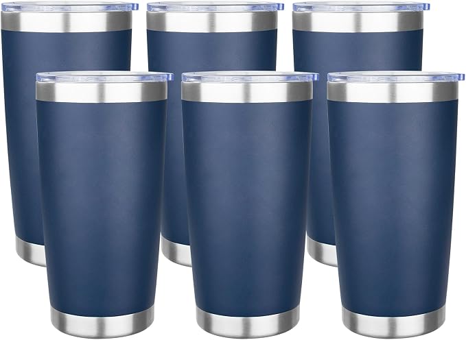 20oz Tumbler with Lid Stainless Steel Insulated Tumblers Travel Coffee Tumbler Bulk Double Wall Vacuum Insulated Water Cup Gifts for Christmas Women Men Her Him Home Office(Navy, 6pack)