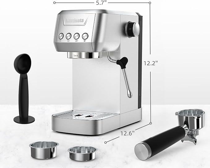 MAttinata Espresso Machine 20 Bar, Compact Espresso Maker with Milk Frother | Stainless Steel Coffee Maker, Italian Pump, Steam for Cappuccino Latte, Removable Water Tank, Small for Home, Silver