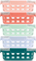 Ello Duraglass 3.4 Cup Meal Prep Sets 10Pc, 5 Pack Set- Glass Food Storage Container with Silicone Sleeve and Airtight BPA-Free Plastic Lids, Dishwasher, Microwave, and Freezer Safe, Melon