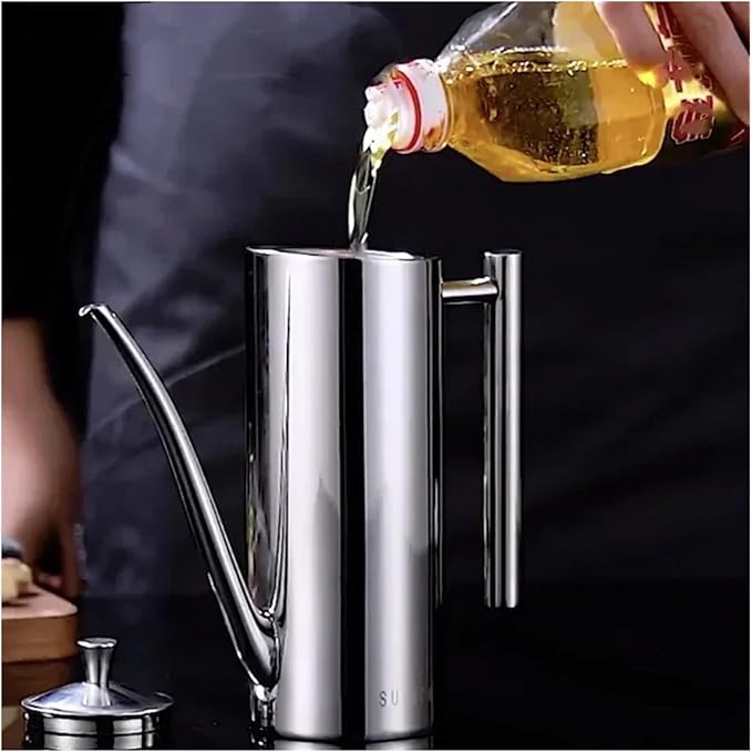500/700ml Oil Pot 304 Stainless Steel Leak proof Vinegar Oil Bottle Storage Container Home Kitchen Utensils(Straight-500ml)
