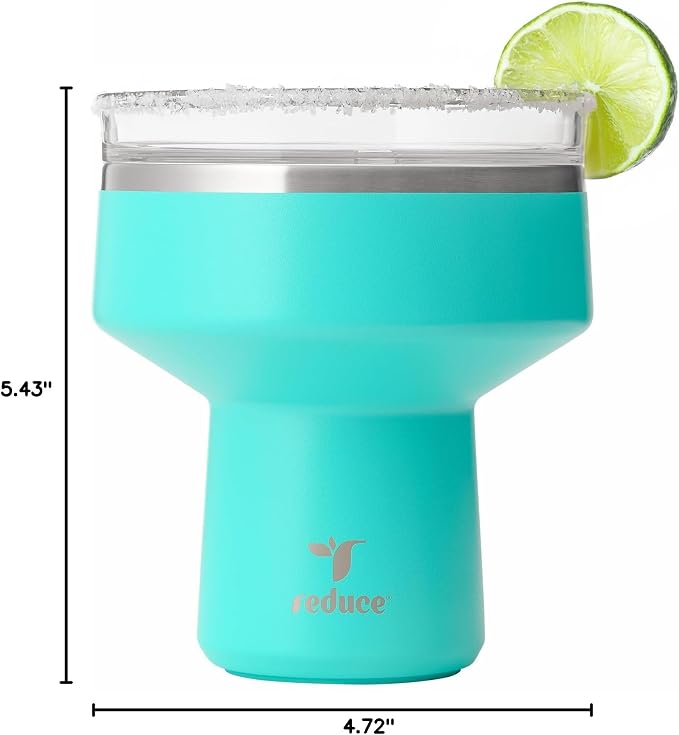 REDUCE Saltini 16 oz Cocktail Tumbler - Insulated Margarita Tumbler with Lid - Keeps Drinks Cold for 10 Hours - 360 Sippable Martini Glass Alternative - Shatterproof, Perfect for Parties-Ocean Breeze