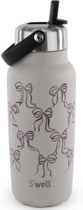 S'well Recycled Stainless Steel Explorer with Flip Straw Lid, 32oz, Limited Edition Lunar Grey Bows, Triple Layered Vacuum Insulated Containers Keeps Drinks Cold for 42 Hours and Hot for 10