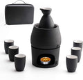 Ceramic Sake Set Cups with Warmer + Sake Saki Drink Storage Box, Porcelain Pottery Hot Cold Saki Drink, 9pcs include 1 Stove 1 Warming Bowl 1 Sake Bottle 6 Cup