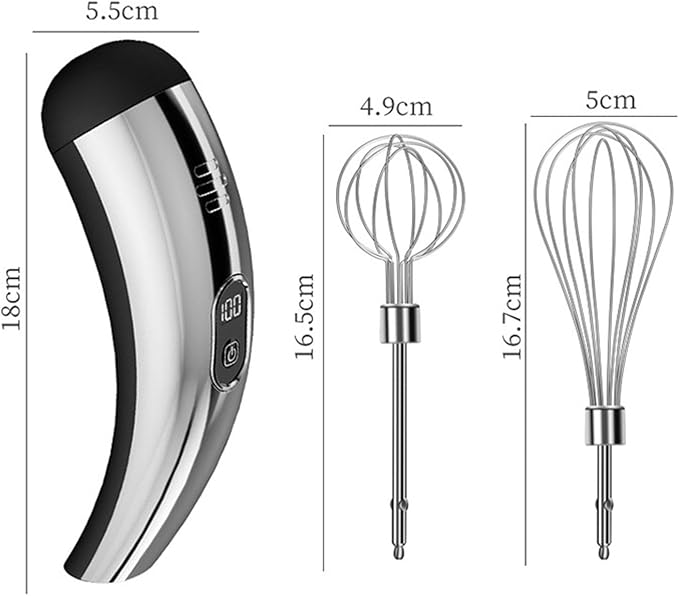Electric Egg Beater USB Handheld Milk Frother 5 Speed Cordless Cream Mixer Stainless Steel Whisk Heads Suitable for Home Use Kitchen Baki, Silver Black