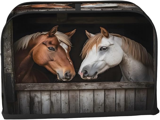 Brown White Horse Toaster Cover 2 Slice Dust and Fingerprint Protection Toaster Bread Maker Covers Washable Kitchen Small Appliance Covers for Kitchen Accessories Decor Bakeware Women Gift