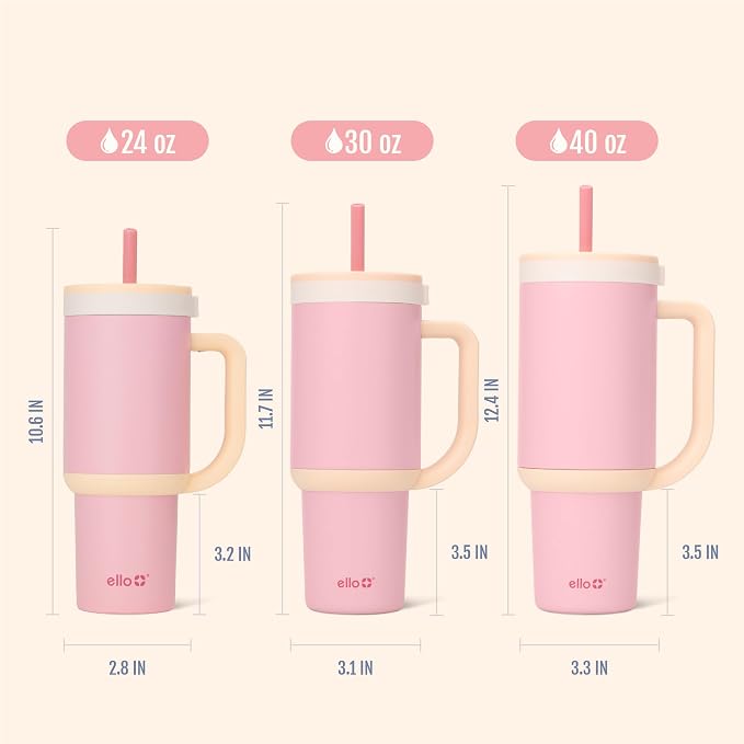 Ello Oasis 30 oz Tumbler with Handle & Retracting Straw | Reusable Insulated Stainless Steel Cup 100% Leakproof, Gifts for Teens Women Men | Keeps cold for 24 Hours, Cup Holder Friendly, Sunrise Glow