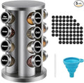 360° Rotating Spice Rack with 16 Glass Jars – Stainless Steel Countertop Seasoning Organizer with Airtight Lids, Labels, Funnel & Gift Box – Kitchen Storage for Herbs & Spices