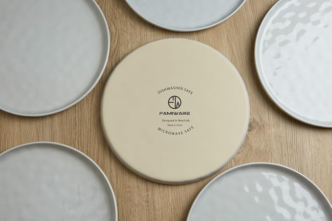 Famiware Mars Plates and Bowls Set, 12 Pieces Dinnerware Sets, Dishes Set for 4, Light Gray