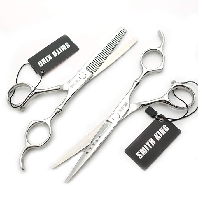 6.0 Inches Hair Cutting Scissors Set with Combs Lether Scissors Case,Hair cutting shears Hair Thinning shears For Personal and Professional (Silver)