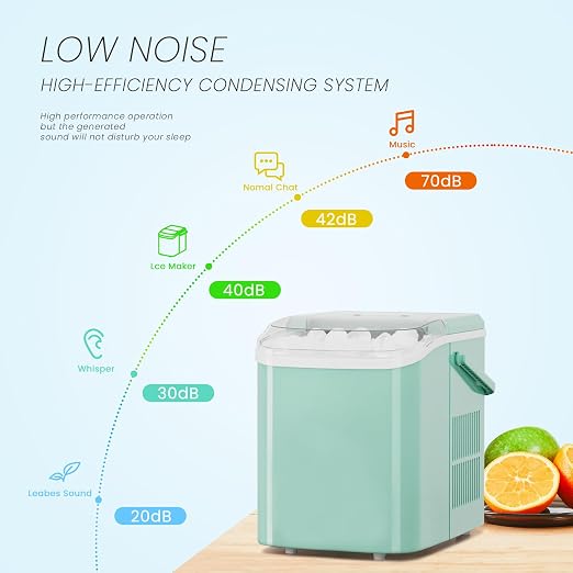 Ice Makers Countertop, Portable Ice Machine with Handle, 6 Mins 9 Bullet Cubes with Basket and Scoop, 26lbs in 24Hrs, Auto-Cleaning, for Home, Kitchen, RV, Camping, Green