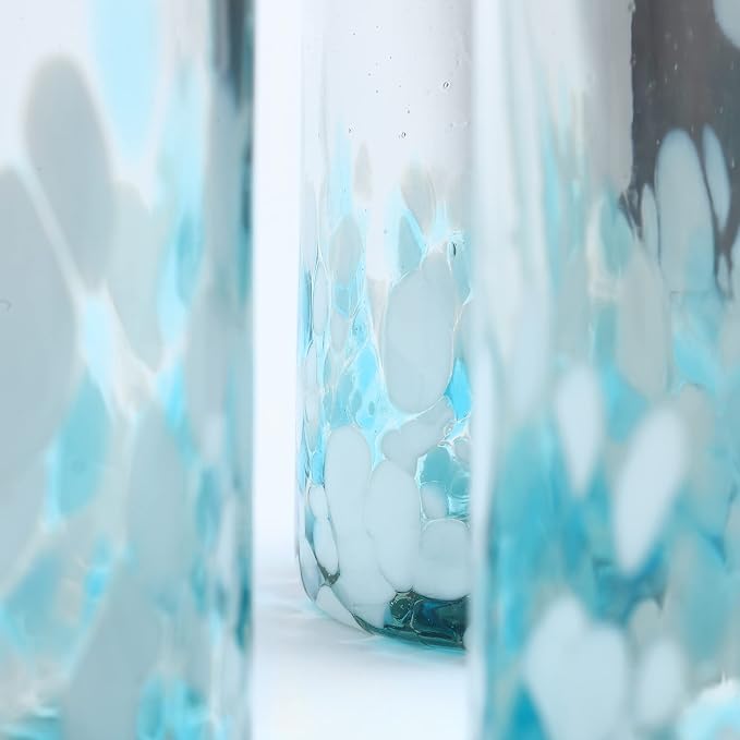 15 oz Hand Blown Mexican Drinking Glasses - Set of 6 tumblers, 15 fl oz each, Ocean Blue Confetti