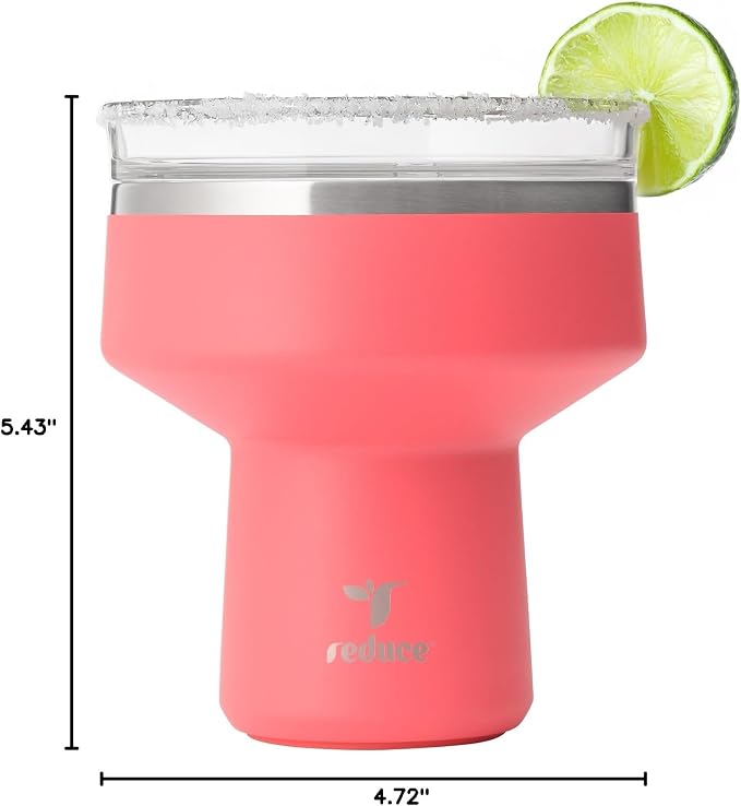 REDUCE Saltini 16 oz Cocktail Tumbler - Insulated Margarita Tumbler with Lid - Keeps Drinks Cold for 10 Hours - 360 Sippable Martini Glass Alternative - Shatterproof, Perfect for Parties - Daiquiri